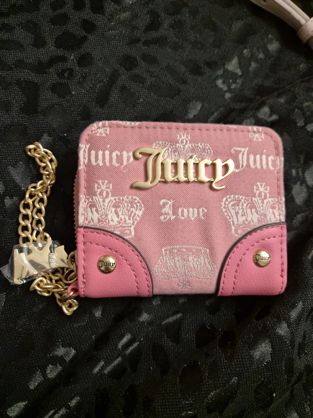 Juicy Couture Pink Logo Wallet with Gold Chain Accent